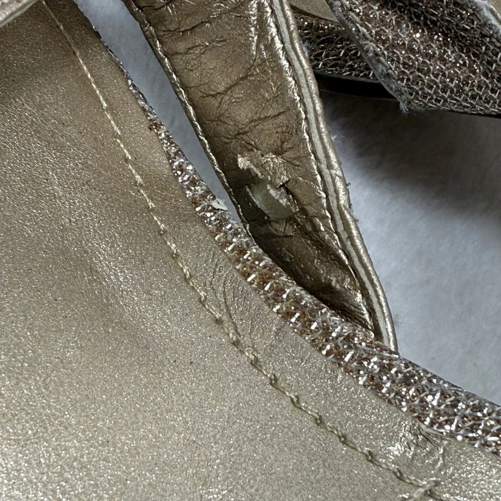 Franco Sarto Rania 2 Champagne Gold Glitter Square Toe‎ Heeled Sandals 8.5M